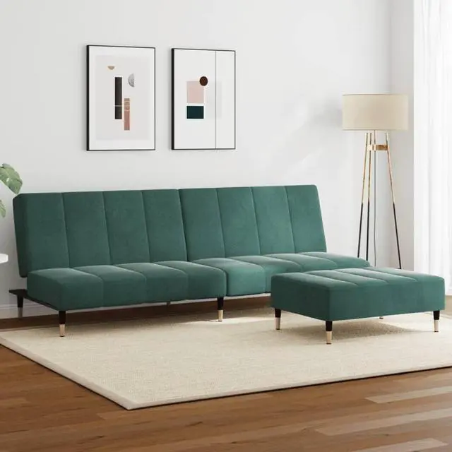 Main image of vidaXL 2-Seater Sofa Bed with Footstool Couch Living Room Dark Green Velvet