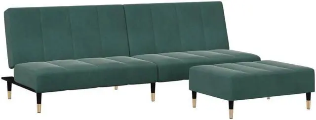 Alt view image 3 of 6 - vidaXL 2-Seater Sofa Bed with Footstool Couch Living Room Dark Green Velvet