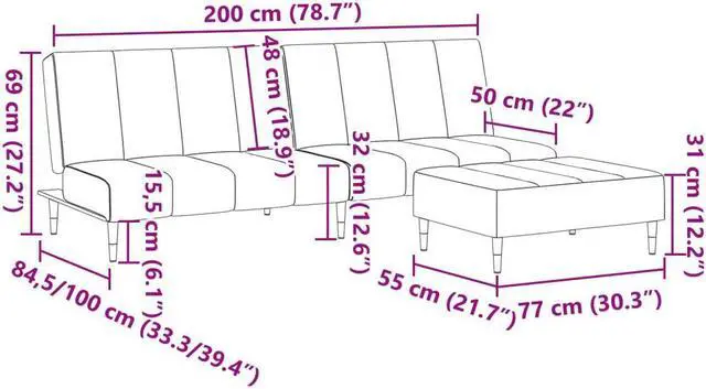 Alt view image 4 of 6 - vidaXL 2-Seater Sofa Bed with Footstool Couch Living Room Dark Green Velvet