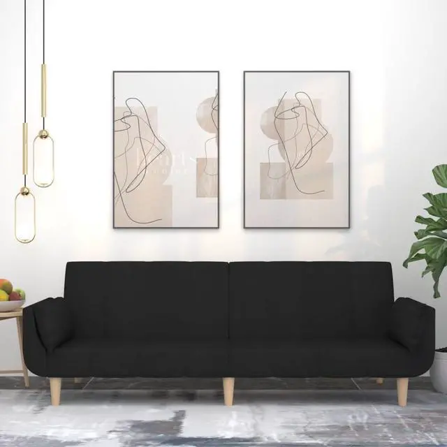 Main image of vidaXL 2-Seater Sofa Bed with Two Pillows Accent Loveseat Couch Black Fabric
