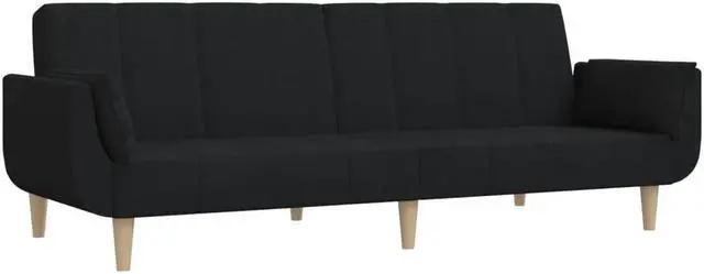 Alt view image 3 of 7 - vidaXL 2-Seater Sofa Bed with Two Pillows Accent Loveseat Couch Black Fabric