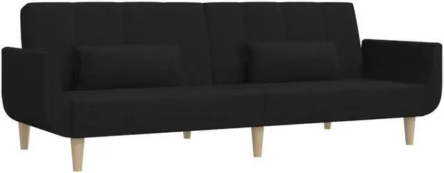 Alt view image 7 of 7 - vidaXL 2-Seater Sofa Bed with Two Pillows Accent Loveseat Couch Black Fabric