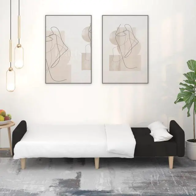 Alt view image 2 of 7 - vidaXL 2-Seater Sofa Bed Accent Upholstered Loveseat Sleeper Couch Black Fabric