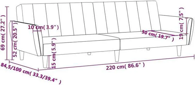 Alt view image 4 of 7 - vidaXL 2-Seater Sofa Bed Accent Upholstered Loveseat Sleeper Couch Black Fabric