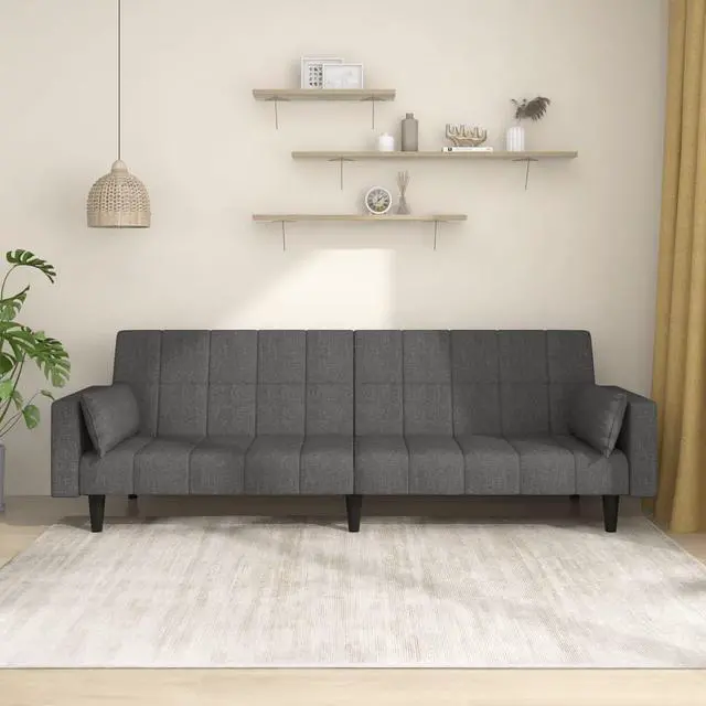 Main image of vidaXL 2-Seater Sofa Bed with Two Pillows Accent Loveseat Couch Dark Gray Fabric