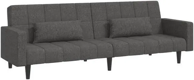 Alt view image 3 of 7 - vidaXL 2-Seater Sofa Bed with Two Pillows Accent Loveseat Couch Dark Gray Fabric