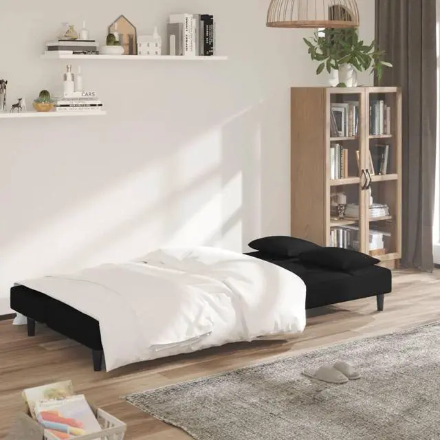 Alt view image 2 of 7 - vidaXL 2-Seater Sofa Bed with Two Pillows Accent Loveseat Couch Black Velvet