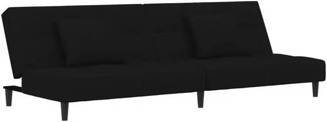 Alt view image 3 of 7 - vidaXL 2-Seater Sofa Bed with Two Pillows Accent Loveseat Couch Black Velvet