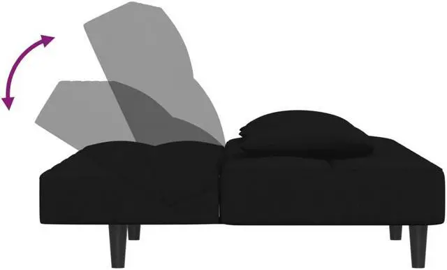 Alt view image 7 of 7 - vidaXL 2-Seater Sofa Bed with Two Pillows Accent Loveseat Couch Black Velvet