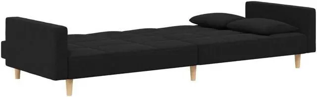 Alt view image 6 of 7 - vidaXL 2-Seater Sofa Bed with Two Pillows Accent Loveseat Couch Black Fabric