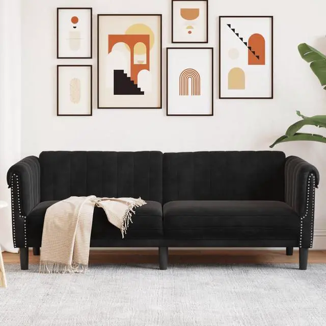 Main image of vidaXL Sofa 3-Seater Upholstered Couch Living Room Furniture Black Velvet