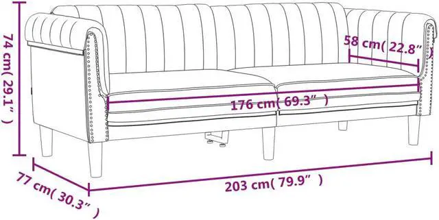 Alt view image 4 of 7 - vidaXL Sofa 3-Seater Upholstered Couch Living Room Furniture Black Velvet