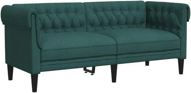 Alt view image 3 of 7 - vidaXL Chesterfield Sofa 2-Seater Settee Loveseat Living Room Dark Green Fabric