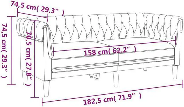 Alt view image 4 of 7 - vidaXL Chesterfield Sofa 2-Seater Settee Loveseat Living Room Dark Green Fabric