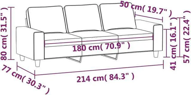 Alt view image 4 of 7 - vidaXL 3-Seater Sofa Accent Upholstered Couch Sofa for Living Room Black Fabric