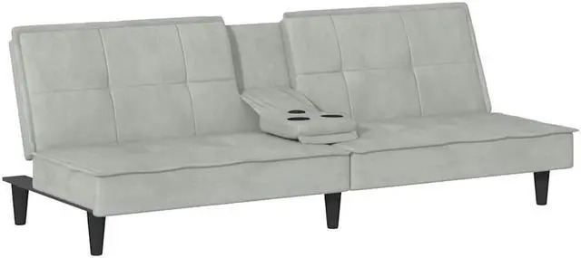 Alt view image 3 of 6 - vidaXL Sofa Bed Convertible Sleeper Sofa Bed with Cup Holders Light Gray Velvet