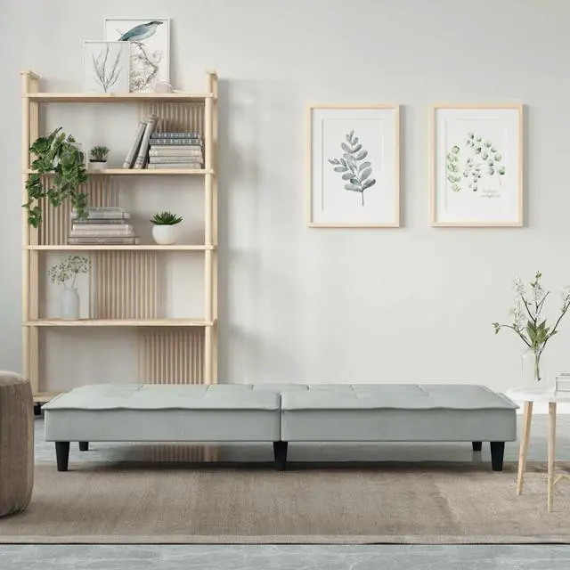 Alt view image 2 of 6 - vidaXL Sofa Bed Convertible Sleeper Sofa Bed with Cup Holders Light Gray Velvet
