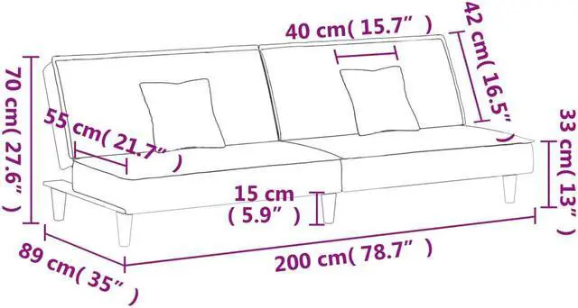 Alt view image 4 of 6 - vidaXL Sleeper Sofa Couch Recliner Loveseat Folding Daybed Dark Gray Velvet