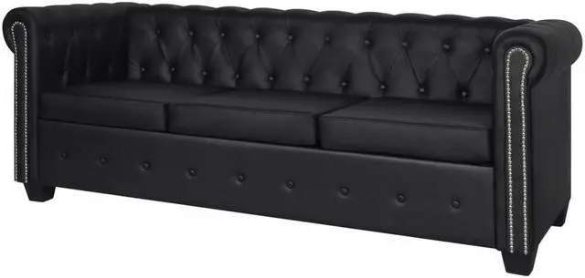 Alt view image 6 of 7 - vidaXL Sofa 3 Seater Couch Furniture with Tufted Arms Artificial Leather Black