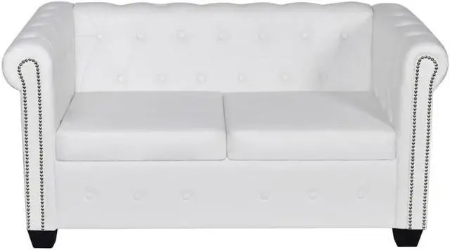 Alt view image 6 of 7 - vidaXL Sofa Chesterfield Loveseat Settee Couch Sofa Artificial Leather White