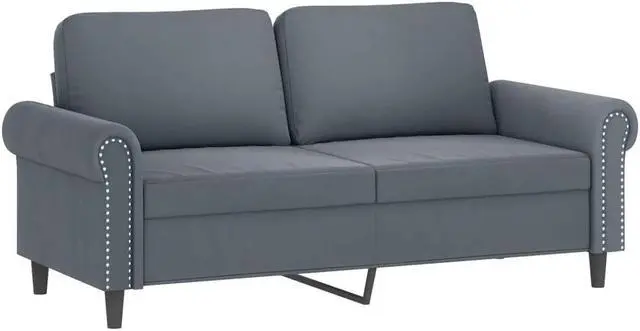 Alt view image 3 of 6 - vidaXL 2-Seater Sofa with Throw Pillows Accent Loveseat Couch Dark Gray Velvet