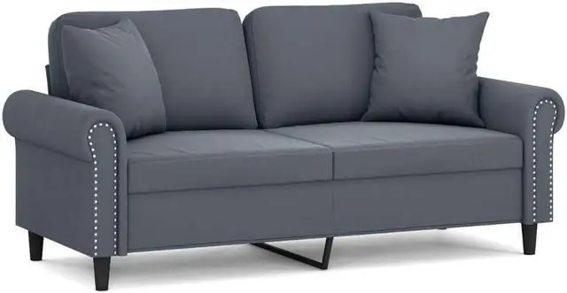 Alt view image 2 of 6 - vidaXL 2-Seater Sofa with Throw Pillows Accent Loveseat Couch Dark Gray Velvet