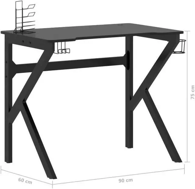 Alt view image 4 of 7 - vidaXL 35 Inch Gaming Desk with K-Shaped Legs, Ergonomic Computer Desk with Earphone & Controller Racks, Cup Holder, Sturdy PC Desk for Gamers and Home Office, Black