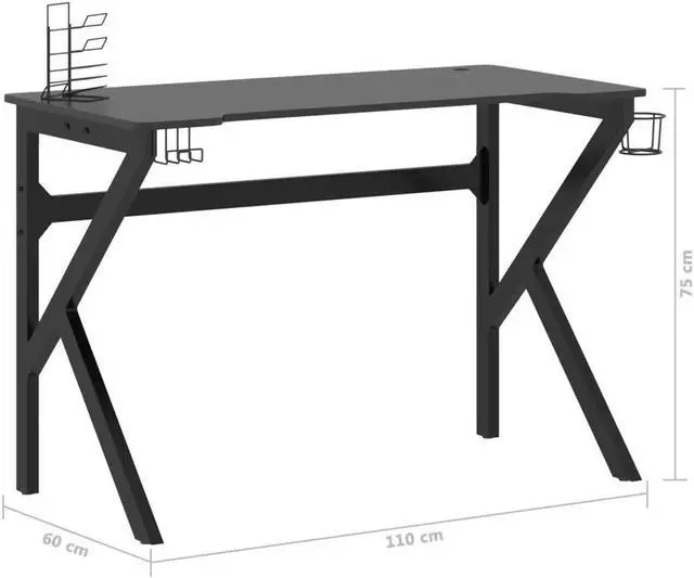Alt view image 4 of 7 - vidaXL 43 Inch Gaming Desk with K-Shaped Legs, Ergonomic Computer Desk with Earphone & Controller Racks, Cup Holder, Sturdy PC Desk for Gamers and Home Office, Black