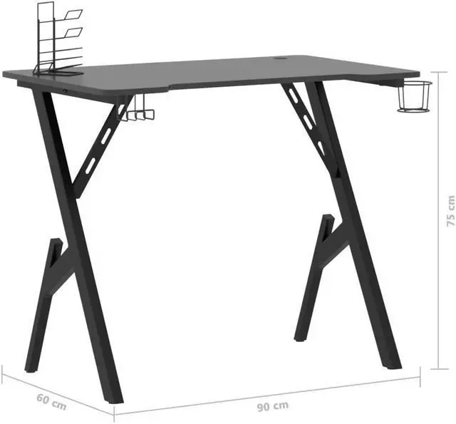 Alt view image 4 of 7 - vidaXL 35 Inch Gaming Desk with Y-Shaped Legs, Ergonomic Computer Desk with Earphone & Controller Racks, Cup Holder, Sturdy PC Desk for Gamers and Home Office, Black