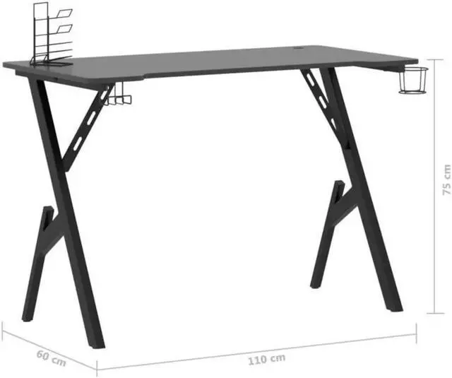 Alt view image 4 of 7 - vidaXL 43 Inch Gaming Desk with Y-Shaped Legs, Ergonomic Computer Desk with Earphone & Controller Racks, Cup Holder, Sturdy PC Desk for Gamers and Home Office, Black