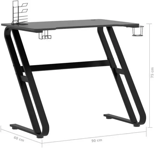 Alt view image 4 of 7 - vidaXL 35 Inch Gaming Desk with ZZ-Shaped Legs, Ergonomic Computer Desk with Earphone & Controller Racks, Cup Holder, Sturdy PC Desk for Gamers and Home Office, Black