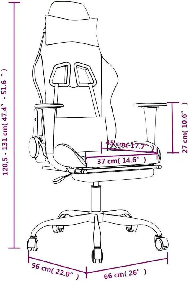 Alt view image 4 of 7 - vidaXL Massage Gaming Chair with Footrest and Headrest, Black