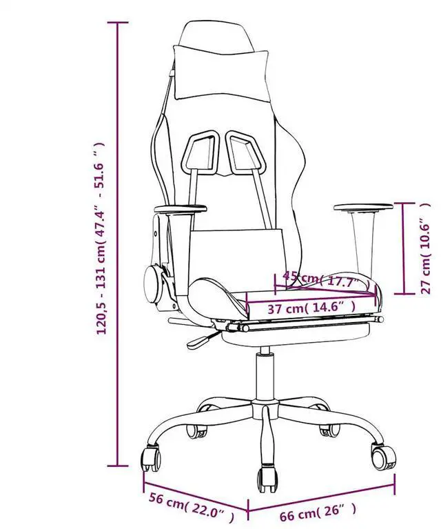 Alt view image 4 of 7 - vidaXL Massage Gaming Chair with Footrest and Headrest, Black and Blue