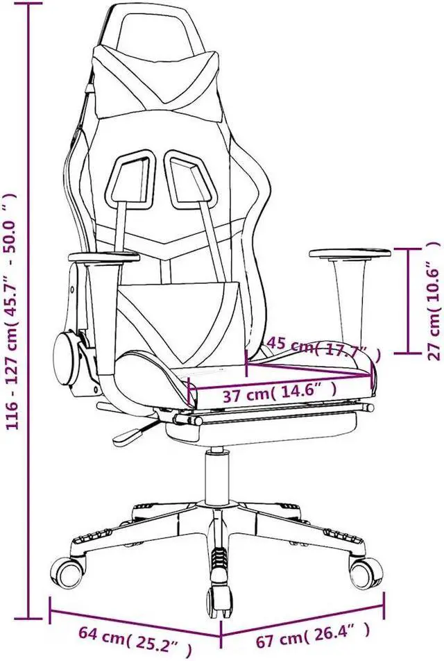 Alt view image 4 of 7 - vidaXL Massage Gaming Chair with Footrest and Headrest, White and Pink