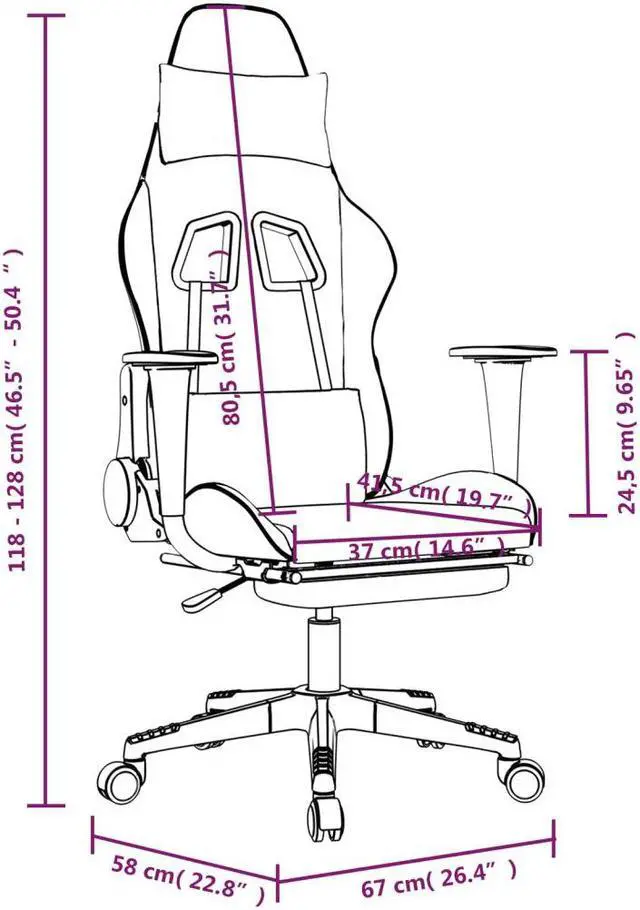 Alt view image 4 of 7 - vidaXL Massage Gaming Chair with Footrest and Headrest, Black and Grey