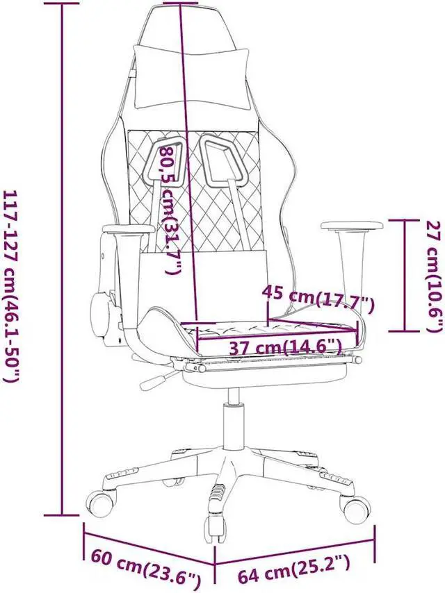 Alt view image 4 of 7 - vidaXL Massage Gaming Chair with Footrest and Headrest, White and Pink