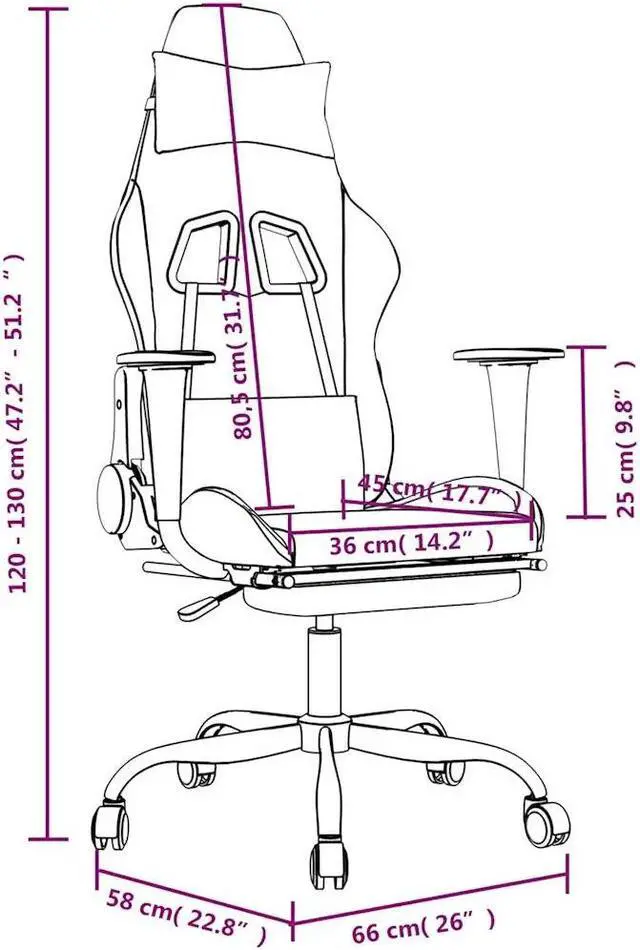 Alt view image 4 of 7 - vidaXL Massage Gaming Chair with Footrest and Headrest, Black and Cream