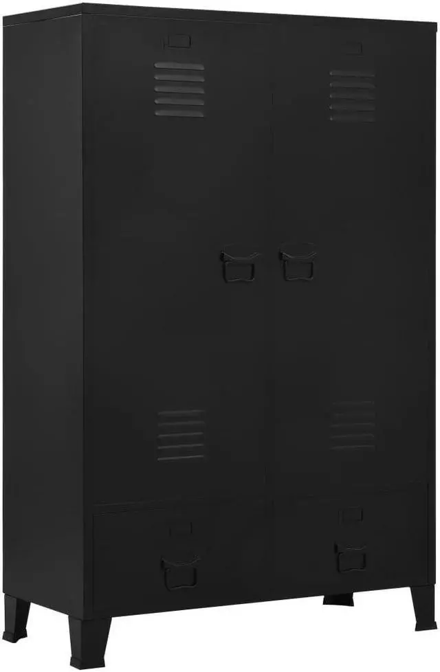 Alt view image 7 of 7 - vidaXL Wardrobe 2-Door Armoire Clothes Storage Organizer Closet Black Steel