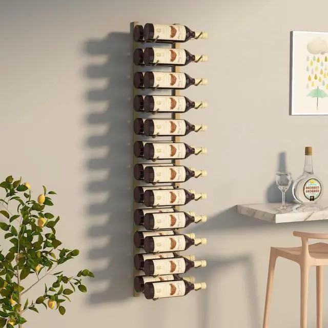 Main image of vidaXL Wall Mounted Wine Rack for 24 Bottles Wall Wine Rack Shelf Gold Iron