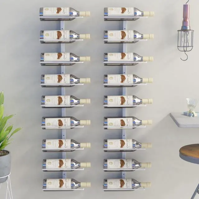 Main image of vidaXL Wall-mounted Wine Rack for 9 Bottles Wine Bottle Holder 2 Pcs White Iron