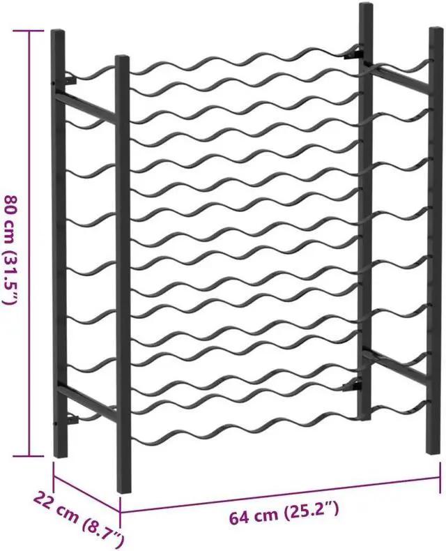 Alt view image 12 of 13 - vidaXL Wine Rack for 48 Bottles Black Metal