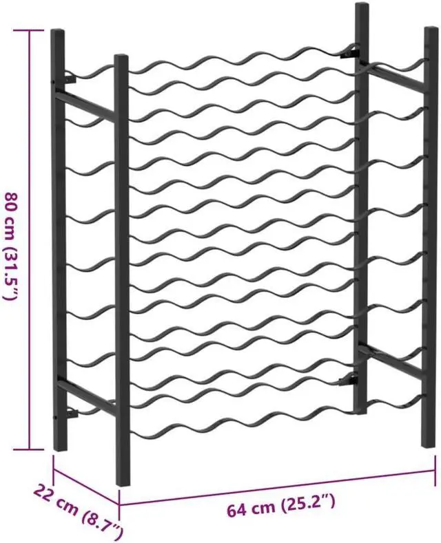 Alt view image 13 of 13 - vidaXL Wine Rack for 48 Bottles Black Metal