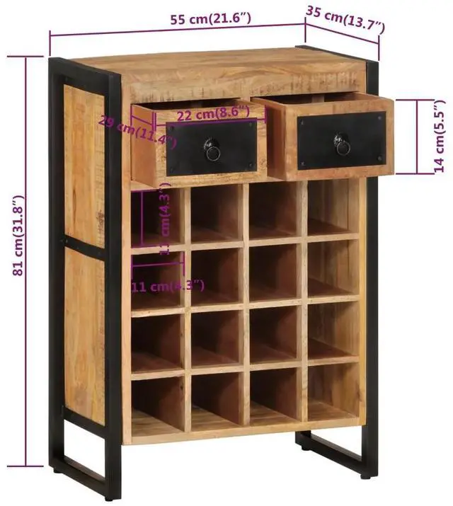 Alt view image 5 of 8 - vidaXL Wine Rack for 16 Bottles Solid Wood Mango