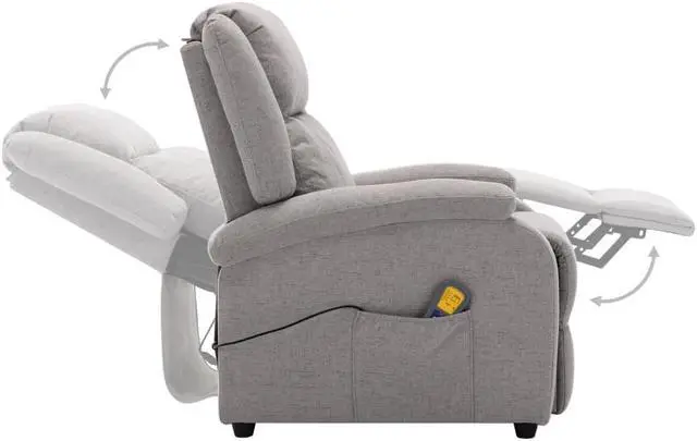 Alt view image 7 of 7 - vidaXL Massage Recliner Chair Reclining Chair for Elderly Light Gray Fabric