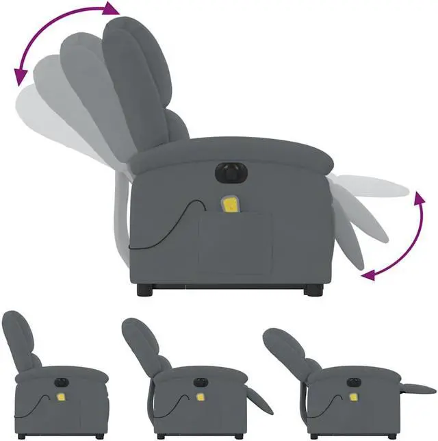 Alt view image 7 of 7 - vidaXL Electric Stand up Massage Recliner Chair Armchair Dark Gray Velvet
