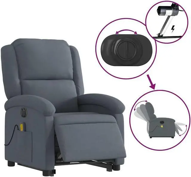 Alt view image 6 of 7 - vidaXL Electric Stand up Massage Recliner Chair Armchair Dark Gray Velvet