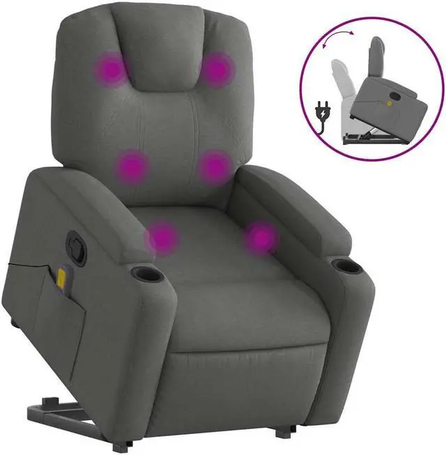 Alt view image 2 of 7 - vidaXL Stand up Massage Recliner Chair Power Lift Armchair Dark Gray Fabric