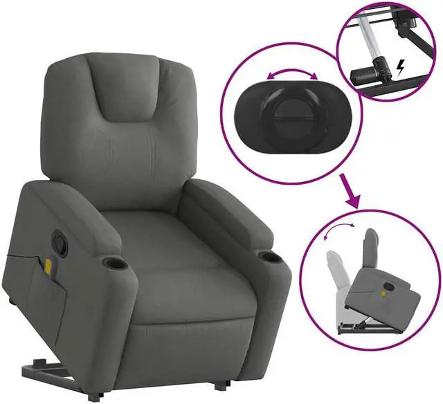 Alt view image 4 of 7 - vidaXL Stand up Massage Recliner Chair Power Lift Armchair Dark Gray Fabric