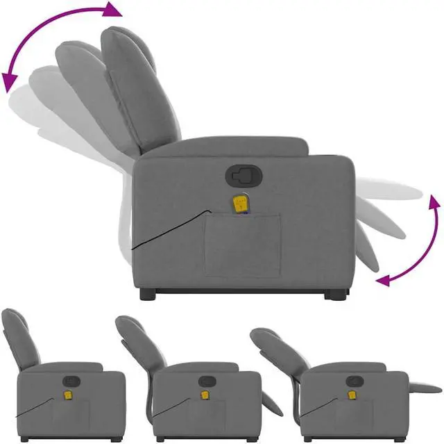 Alt view image 5 of 7 - vidaXL Stand up Massage Recliner Chair Power Lift Armchair Dark Gray Fabric