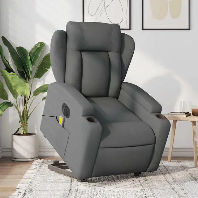 Alt view image 7 of 7 - vidaXL Electric Stand up Massage Recliner Chair Armchair Dark Gray Fabric